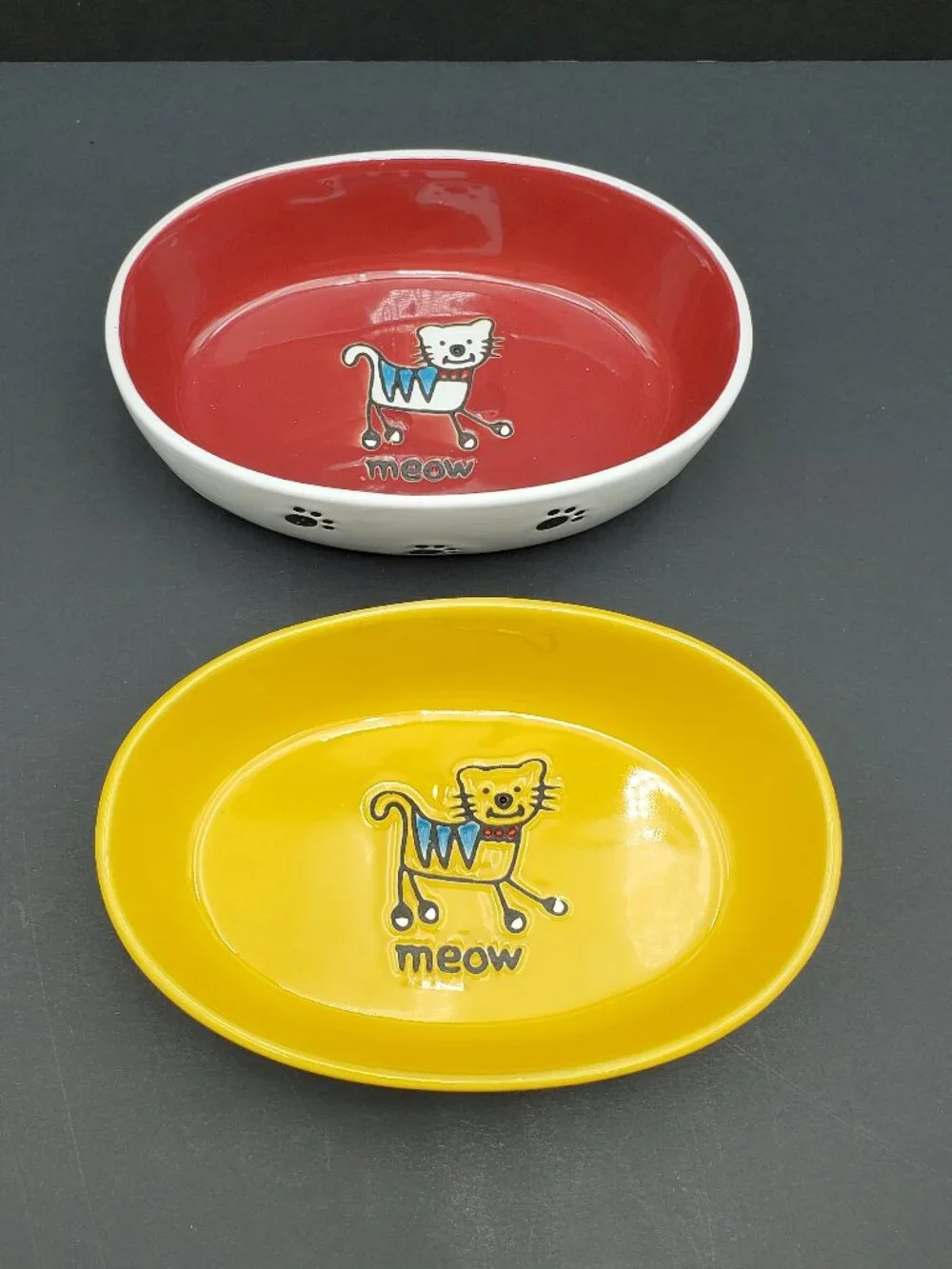 Petrageous Silly Kitty Oval Ceramic Cat Bowls Feeding Dishes Food & Water Bowls
